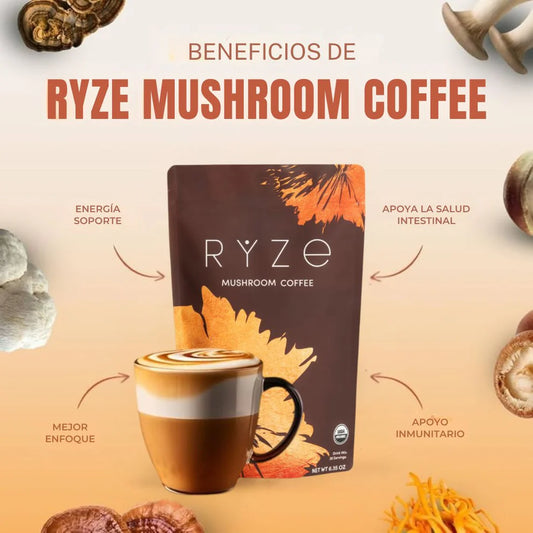 CAFE RYZE- MUSHROOM COFFEE (Menos hinchazón, más ligereza)